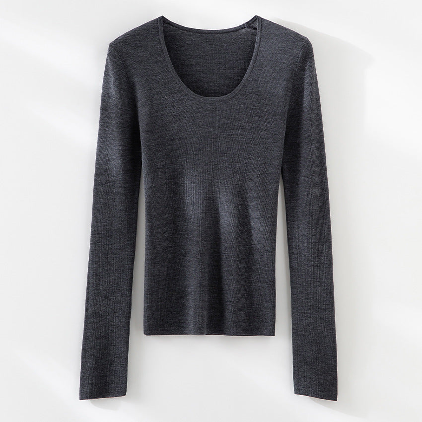 Damen Feinstrick-Langarmshirt mit tiefem U-Boot-Ausschnitt und feiner Rippstruktur Echoarchiv