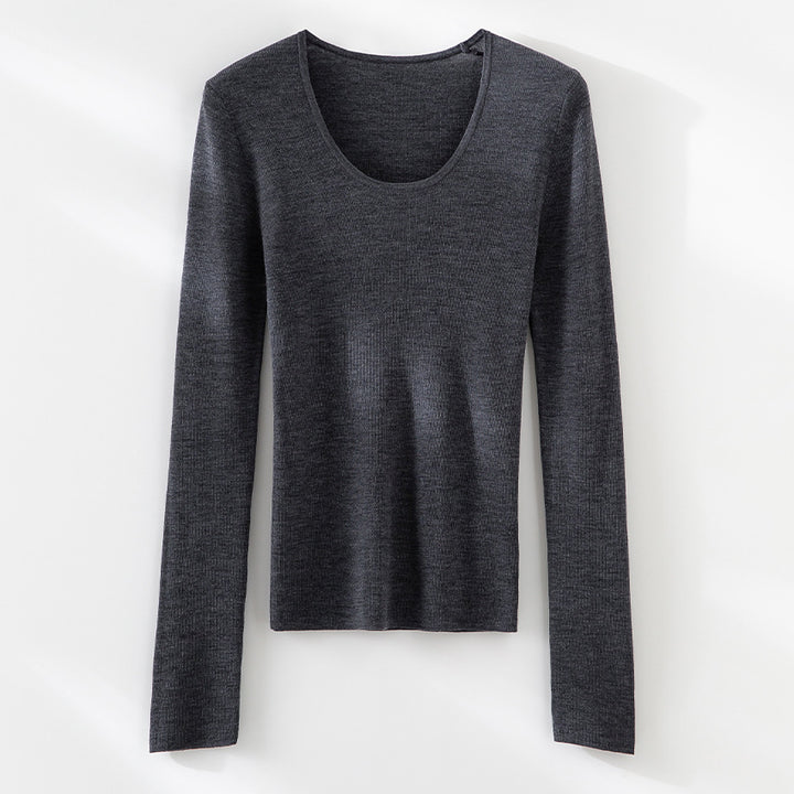 Damen Feinstrick-Langarmshirt mit tiefem U-Boot-Ausschnitt und feiner Rippstruktur Echoarchiv