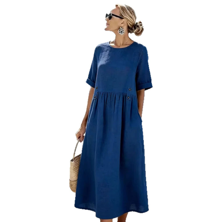 Damen Langes Leinenoptik-Sommerkleid mit geraffter Taillenpartie und Eingrifftaschen – Lunéa