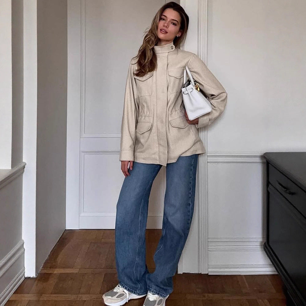 Damen Oversize Fieldjacke aus Wollmix mit Stehkragen und aufgesetzten Pattentaschen Echoarchiv