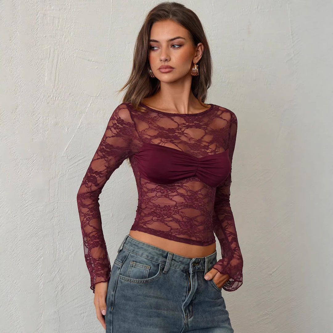 Damen nan tailliertes Spitzenoberteil mit integriertem Bustier und geraffter Brustpartie Echo Archiv