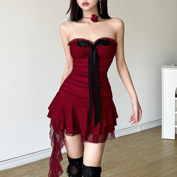 Damen elegantes Wickelkleid mit voluminösen Rüschendetails und Taillenband Echo Archiv