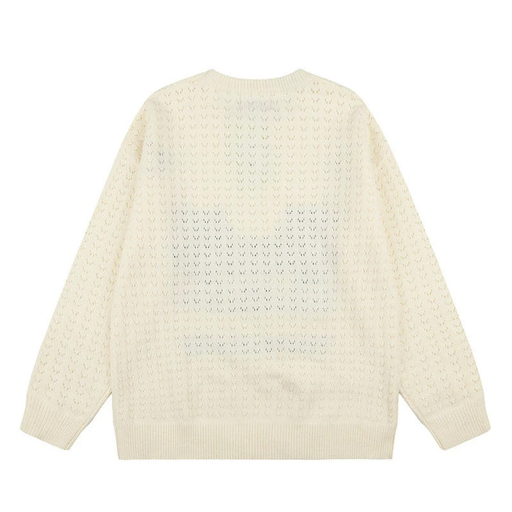 Damen Oversize Strickpullover mit Jacquard-Katzenmotiv und musikalischem Design Echoarchiv