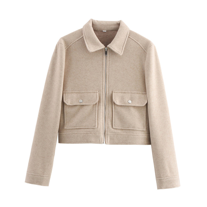 Damen 70+ kurze Wollmix‑Blousonjacke mit Reißverschluss, Hemdkragen und Pattentaschen Echo Archiv