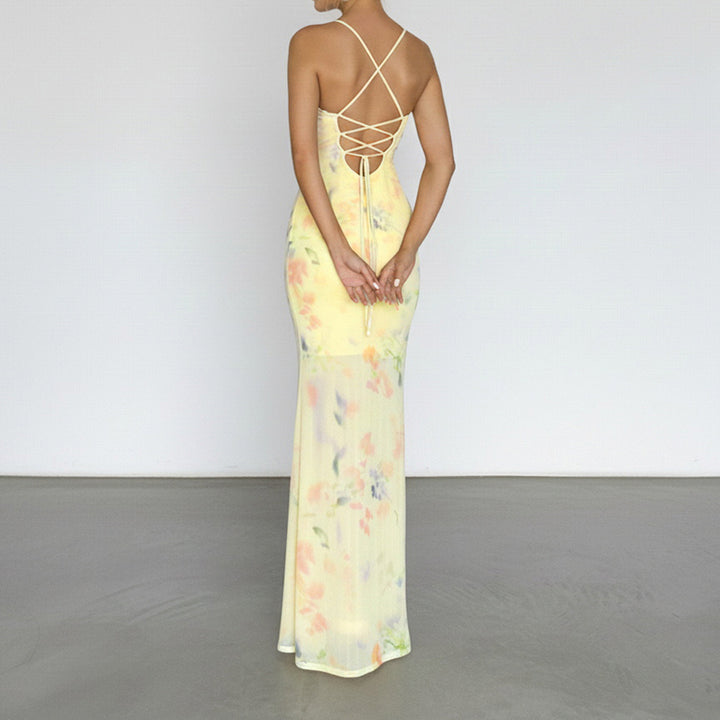 Damen Blumen Maxikleid mit raffinierten Spaghettiträgern und Spitzen-Akzenten Echo Archiv