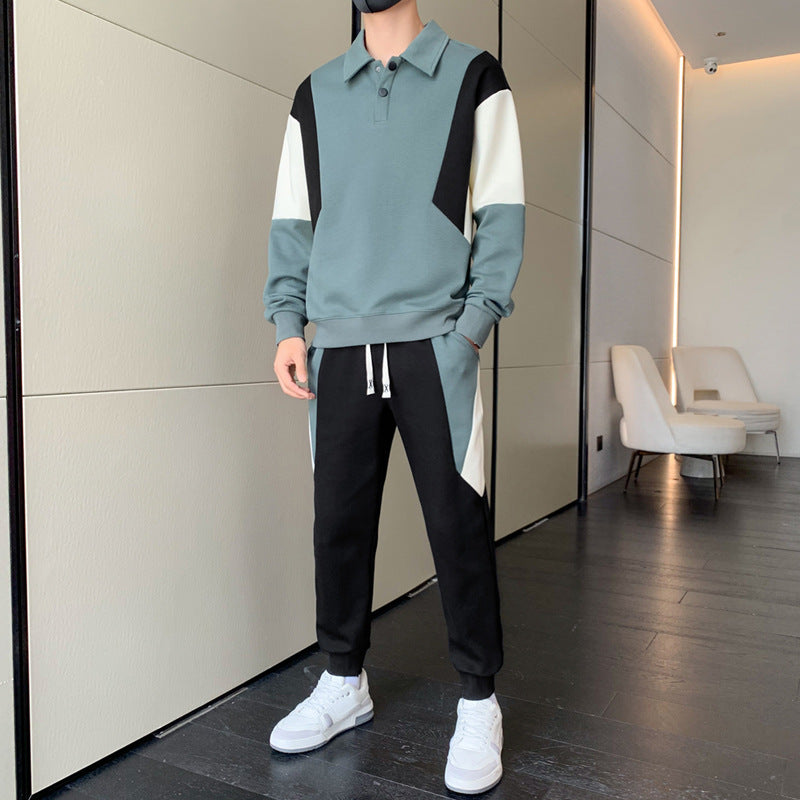 Herren Zweiteiliges Colorblock-Trainingsset mit Polokragen & konischer Jogginghose Echoarchiv