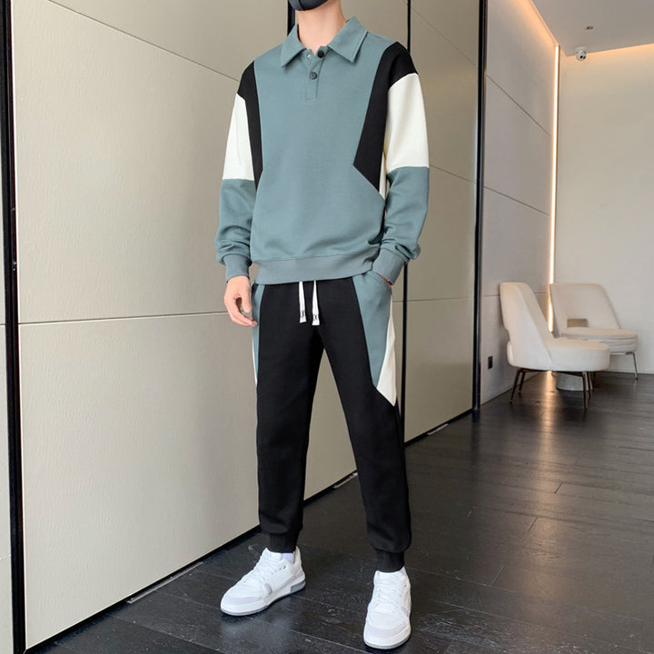 Herren Zweiteiliges Colorblock-Trainingsset mit Polokragen & konischer Jogginghose Echoarchiv