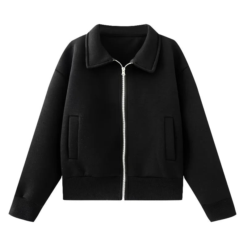 Damen lässige Sweatjacke mit durchgehendem Reißverschluss und Umlegekragen – Célinea