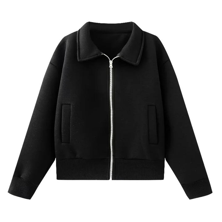Damen lässige Sweatjacke mit durchgehendem Reißverschluss und Umlegekragen – Célinea
