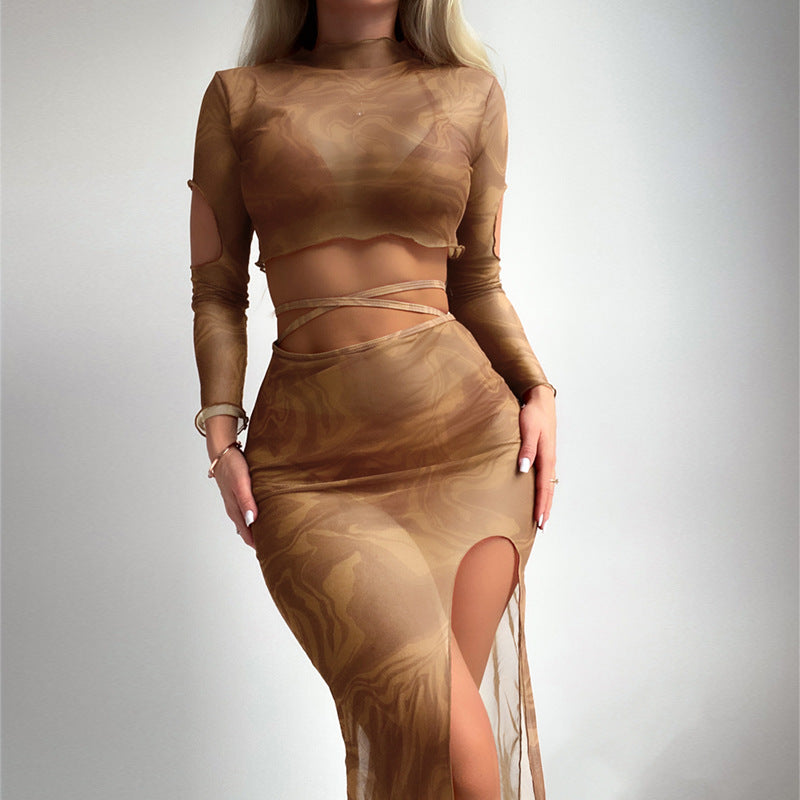 Damen Oberteil und Rock-Set mit transparentem Design und modernen Cut-Outs Echo Archiv