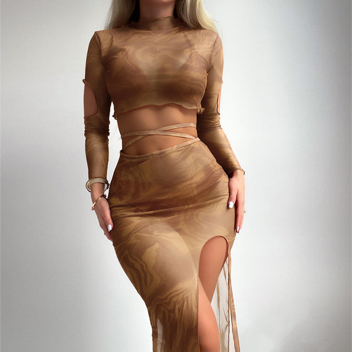 Damen Oberteil und Rock-Set mit transparentem Design und modernen Cut-Outs Echo Archiv