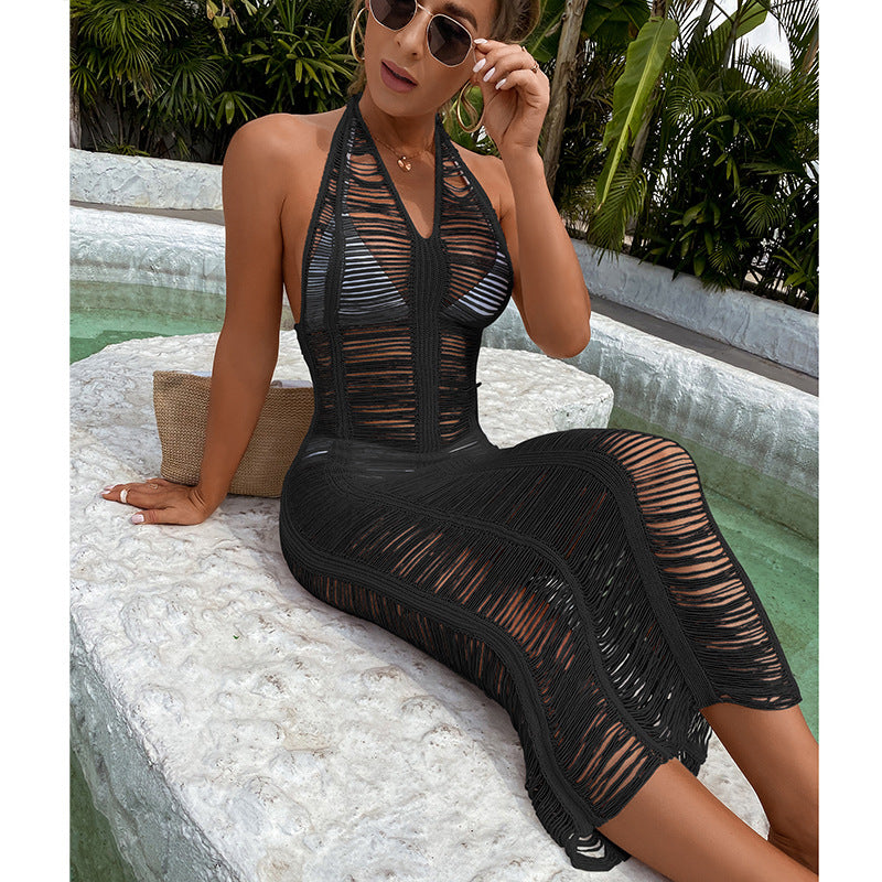 Damen Häkel-Strandkleid mit fransigen Elementen und hoher Taille Echo Archiv
