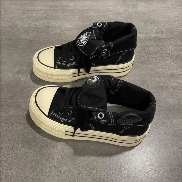 Damen Hochgeschnittene Canvas-Plateausneaker mit markanter Gummiplattform – Névara