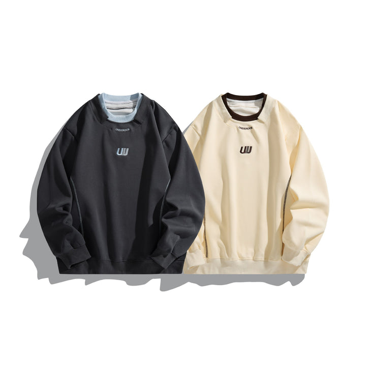 Unisex Lockeres Sweatshirt mit Kontrastkragen, sichtbaren Flatlocknähten und Logo-Stick Echoarchiv