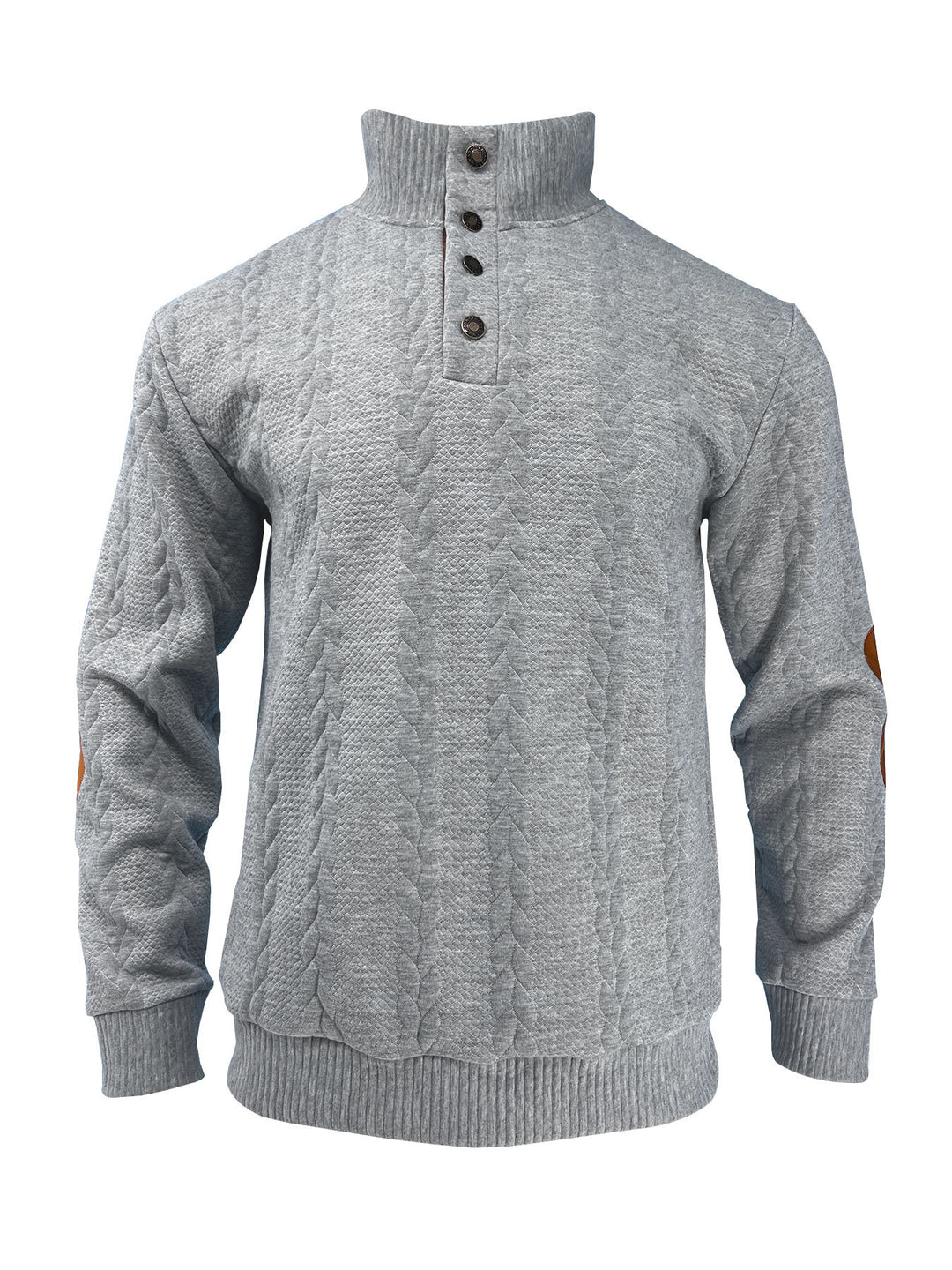Herren nan lässiger Zopfstrickpullover mit verstärkter Knopfleiste und Wildleder-Ellenbogenpatches Echo Archiv