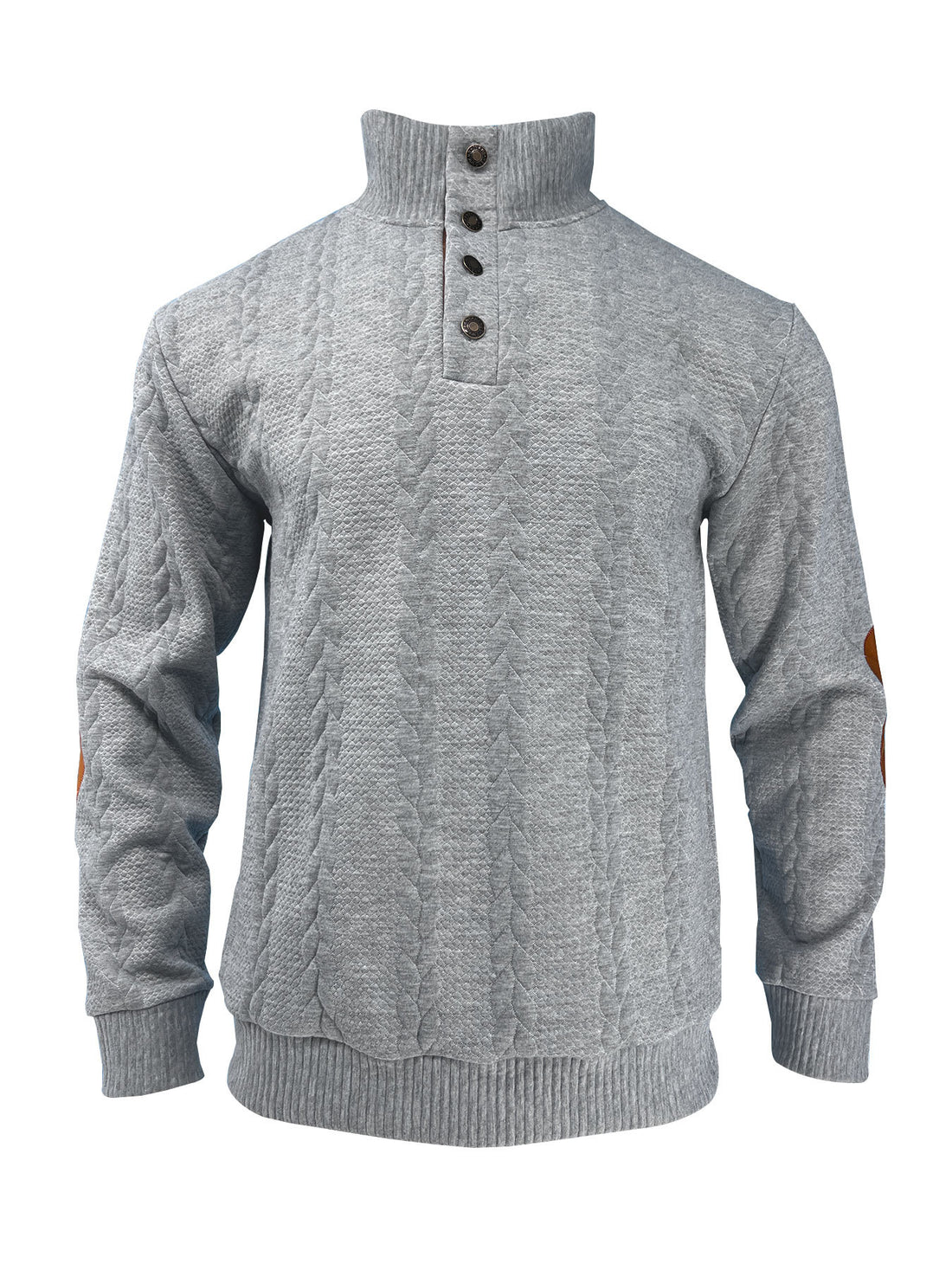 Herren lässiger Zopfstrickpullover mit verstärkter Knopfleiste und Wildleder-Ellenbogenpatches – Norvane