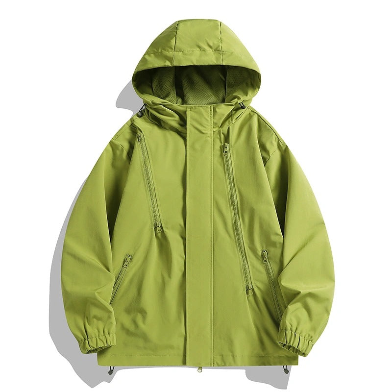 Damen Kurze technische Kapuzenjacke mit asymmetrischen Reißverschlüssen & Kordelzug Echo Archiv