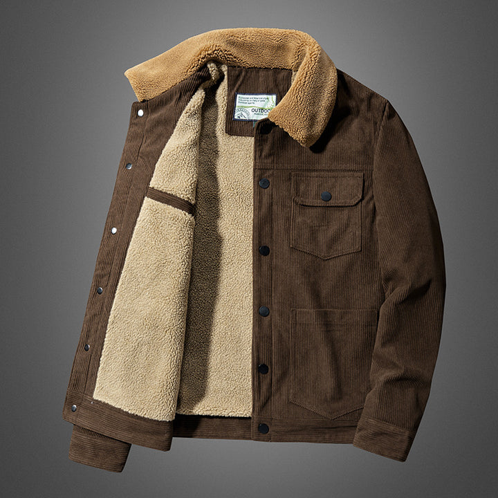 Herren Kord-Truckerjacke mit Teddyfutter und Pattentaschen – Taviero