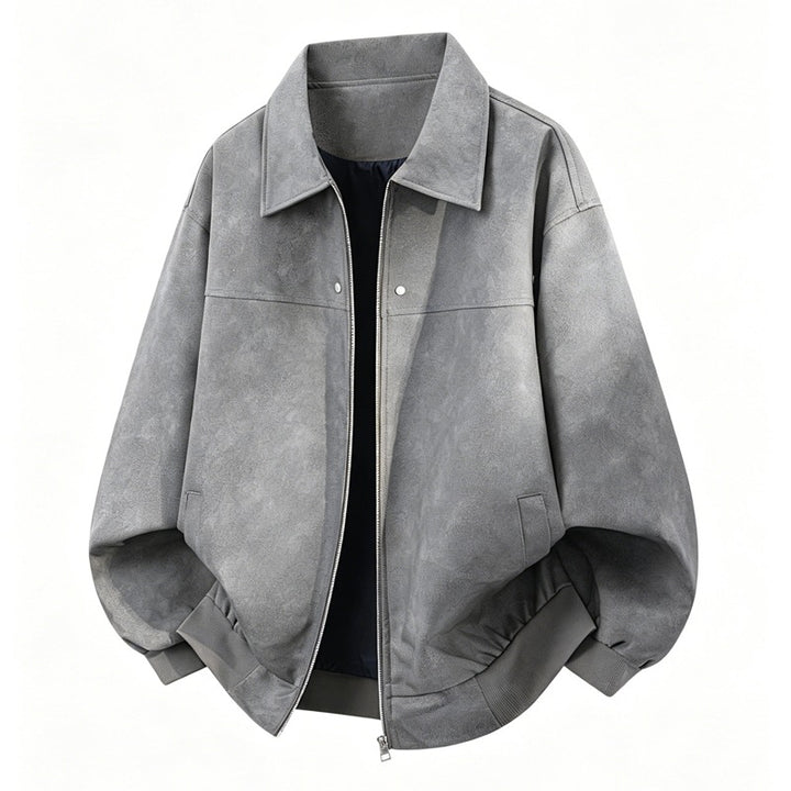Herren Oversize Blousonjacke in Velours-Optik mit kastiger Silhouette, beidseitig öffnendem Reißverschluss & geripptem Saum Echoarchiv