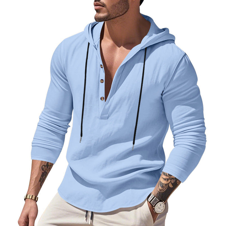 Herren lässiges Langarm-Hoodie mit Knopfleiste und Echoarchivrnem Schnitt Echoarchiv