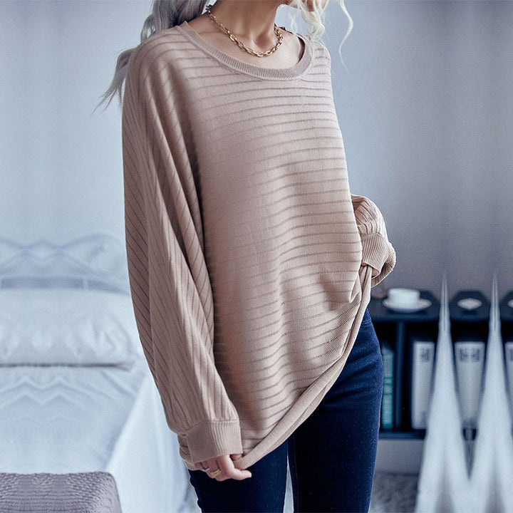 Damen Oversize-Feinstrickpullover mit horizontalem Rippdetail und Rundhalsausschnitt Echoarchiv