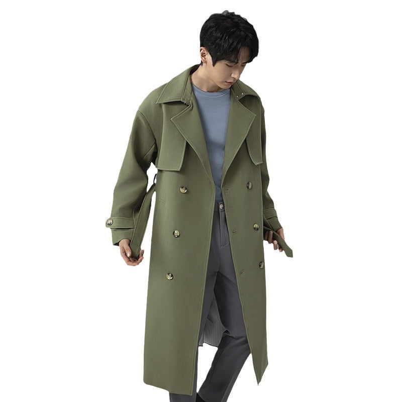 Herren Trenchcoat im minimalistischen Doppelreiher mit breitem Schalkragen und Taillengürtel Echoarchiv