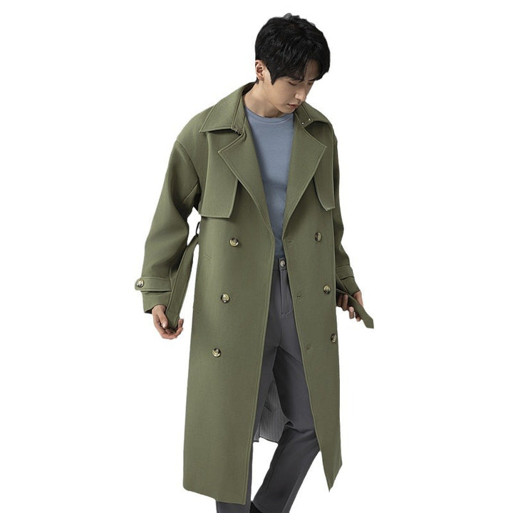 Herren Trenchcoat im minimalistischen Doppelreiher mit breitem Schalkragen und Taillengürtel Echoarchiv