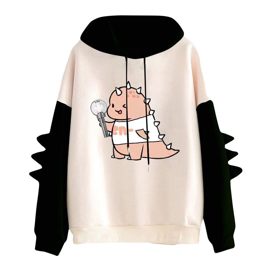 Damen Kapuzenpullover mit niedlichem Frosch-Motiv, Kängurutasche und volumigen Ärmelapplikationen – Auréline