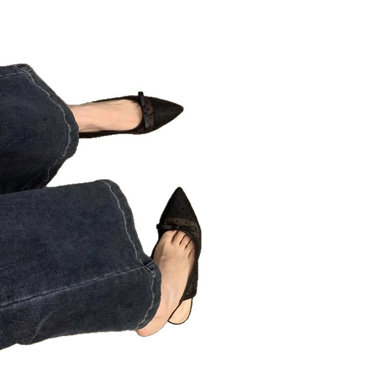 Damen Spitz zulaufende Slingback-Ballerinas mit gepunktetem Mesh und Zierschleife – Lioré