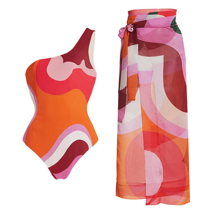 Damen asymmetrischer Badeanzug mit modernem Grafikdesign Echo Archiv