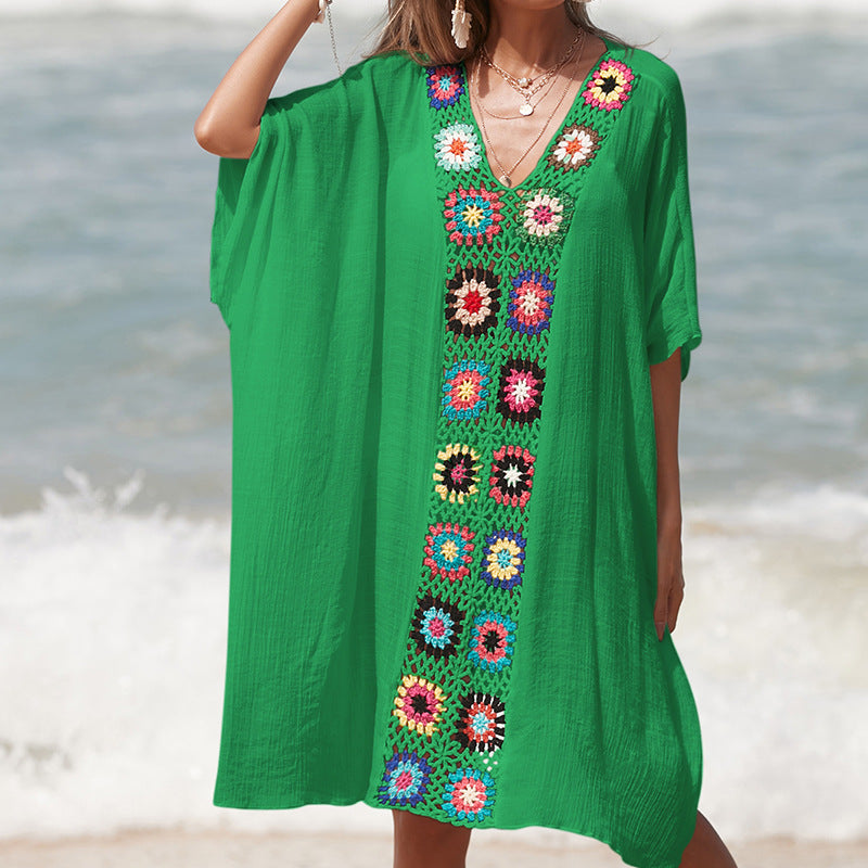 Damen Häkel-Strandtunika im lässigen Oversize-Stil mit bunten Applikationen Echo Archiv