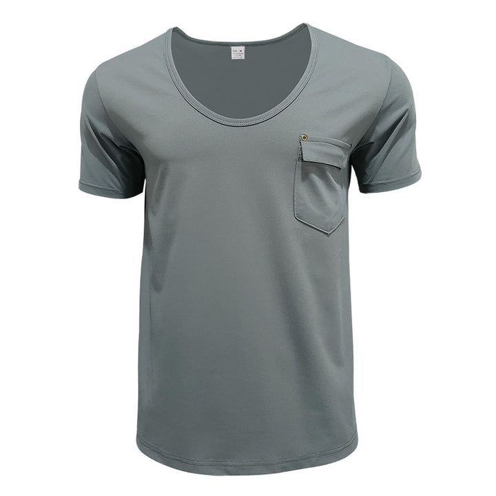 Herren hochwertiges V-Ausschnitt T-Shirt mit praktischer Brusttasche Echoarchiv