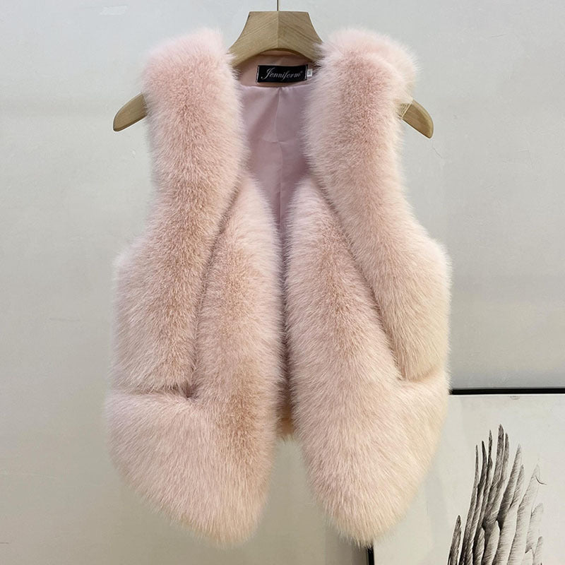 Damen Ärmellose Hochflor-Faux-Fur-Weste mit taillierter Passform und Eingrifftaschen Echo Archiv