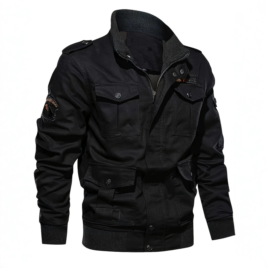 Herren Militärinspirierte Canvas-Fieldjacke mit Schulterklappen und Multifunktions-Taschen Echoarchiv