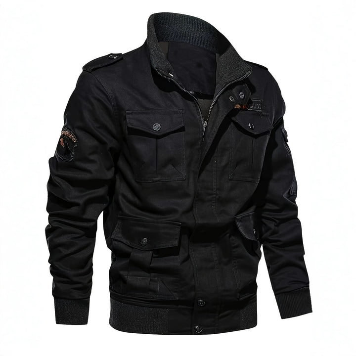 Herren Militärinspirierte Canvas-Fieldjacke mit Schulterklappen und Multifunktions-Taschen Echoarchiv