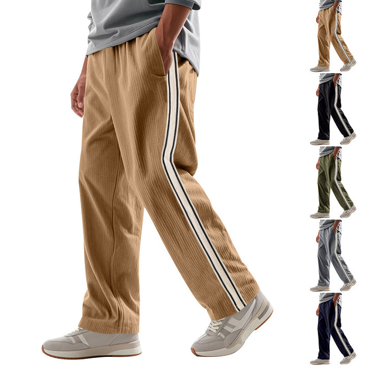 Herren Entspannte Cordoptik-Trackpants mit Seitenstreifen, Gummibund & Kordelzug – Sorevano