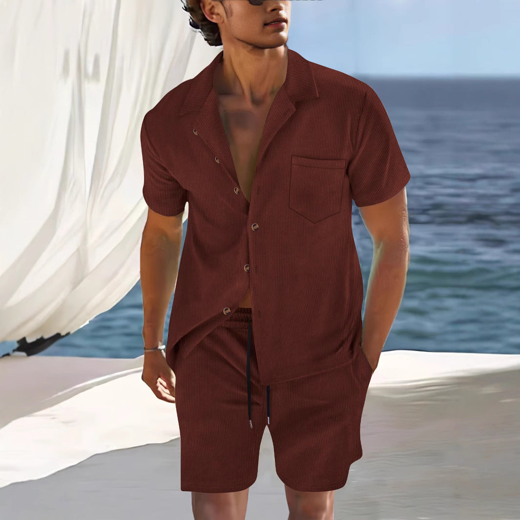 Herren lässiges Kurzarmhemd mit passenden Shorts Echoarchiv