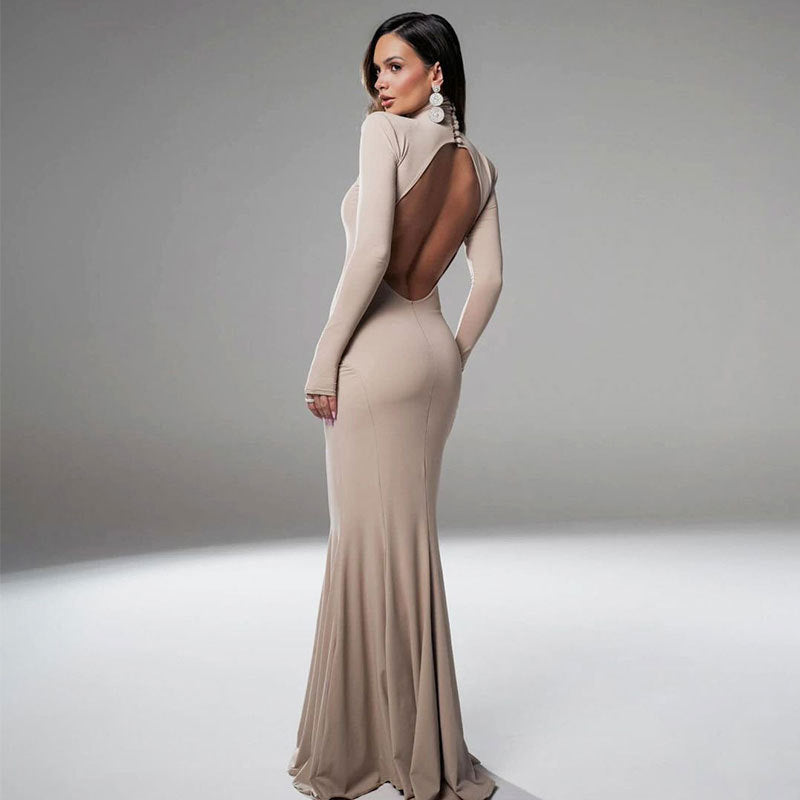 Damen figurbetontes Maxikleid mit hohem Kragen und langen Ärmeln Echo Archiv