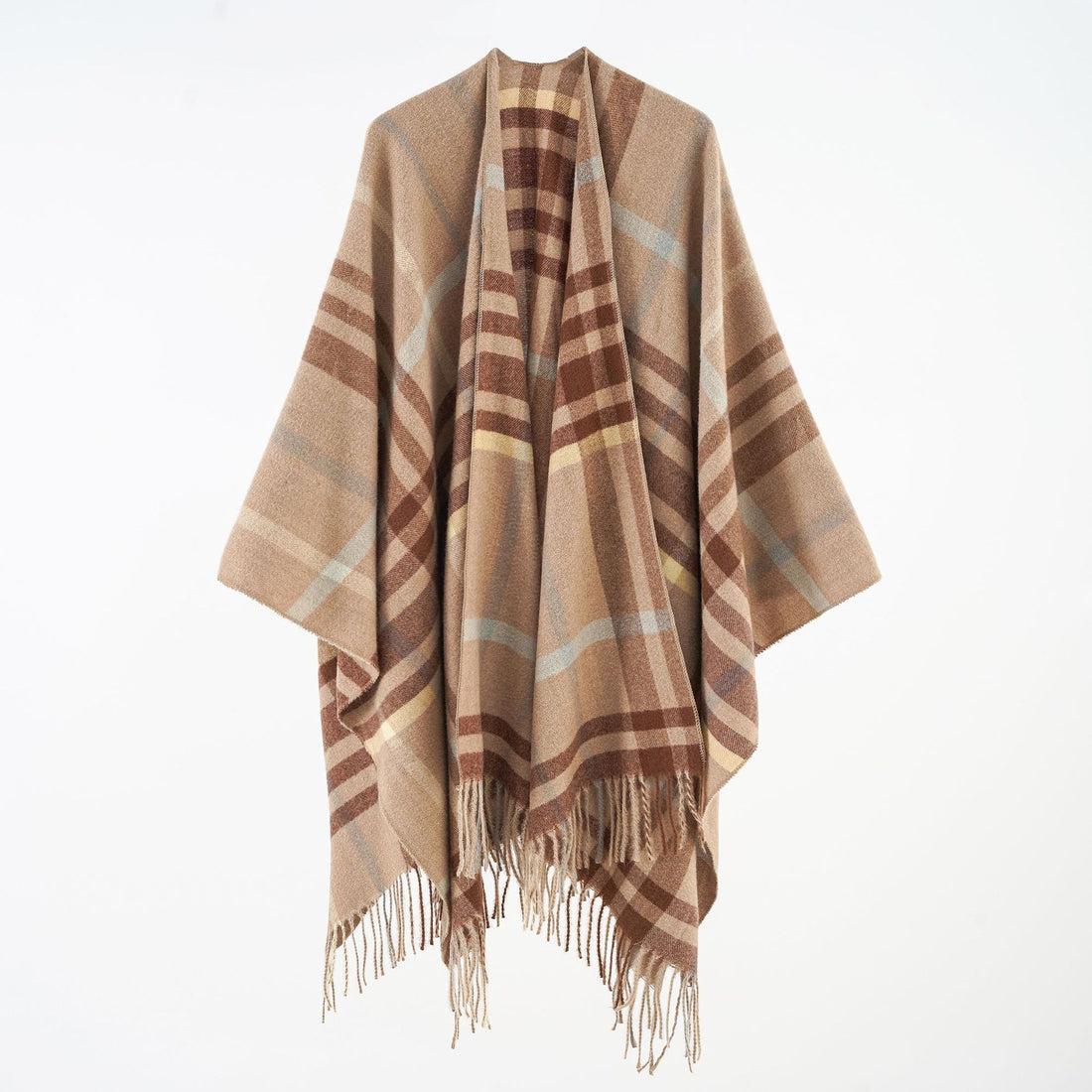 Damen Multifunktionaler Plaid-Poncho mit Kaschmir‑Touch und Fransensaum – Célinea