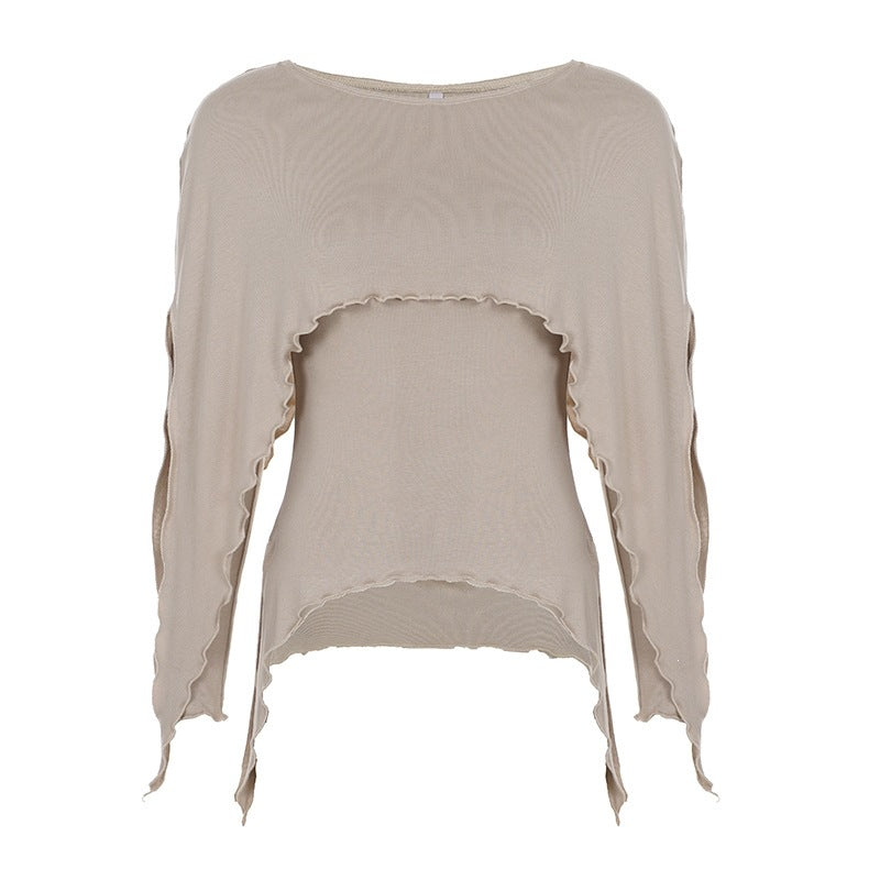 Damen Lagen-Top mit asymmetrischem Zipfelsaum, Cut-Out-Detail und welligem Saum – Orélia