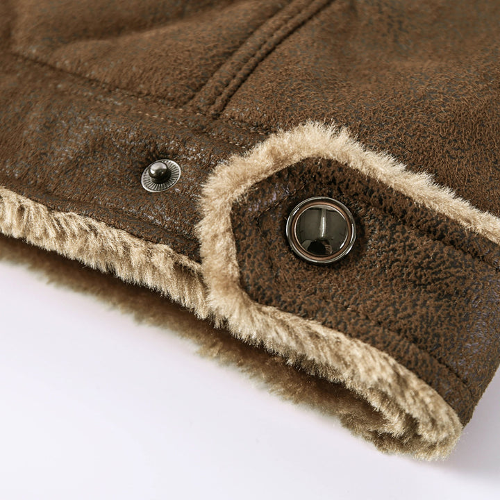 Herren Bikerjacke aus Lederimitat mit Teddyfell-Futter und asymmetrischem Reißverschluss – Brevano