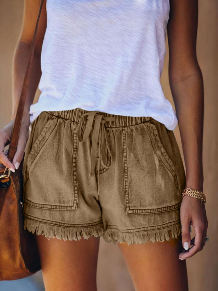 Damen lässige Denim-Shorts mit Fransen und praktischen Taschen Echo Archiv