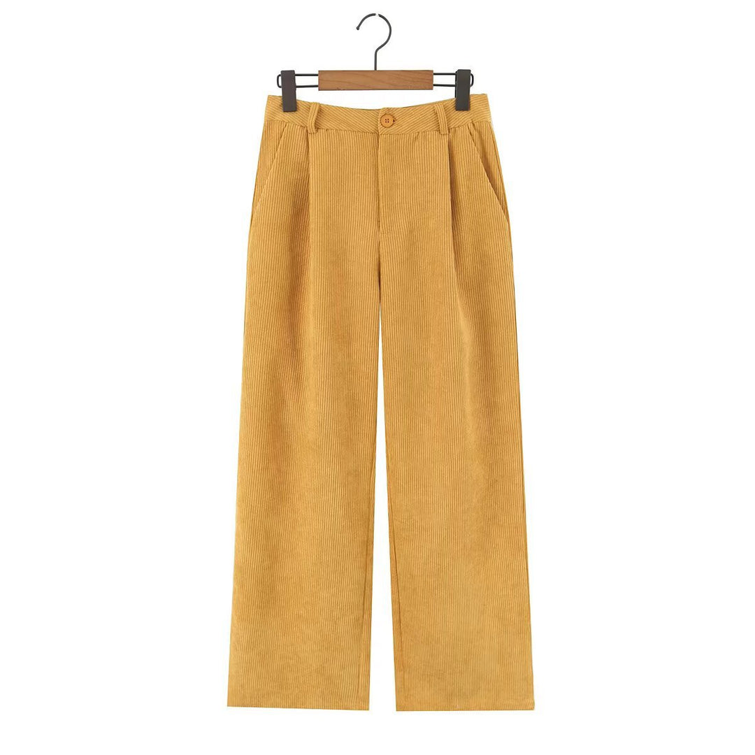 Damen Hochtaillierte Cordhose mit weitem Bein und Bundfalten Echo Archiv