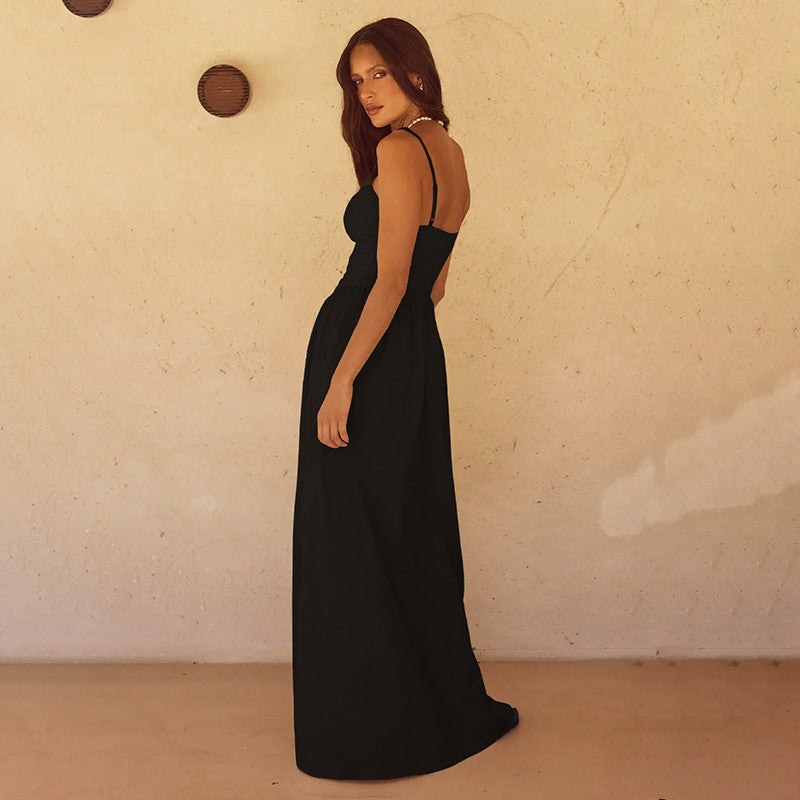 Damen elegantes Maxikleid mit zartem V-Ausschnitt und fließendem Rock Echo Archiv