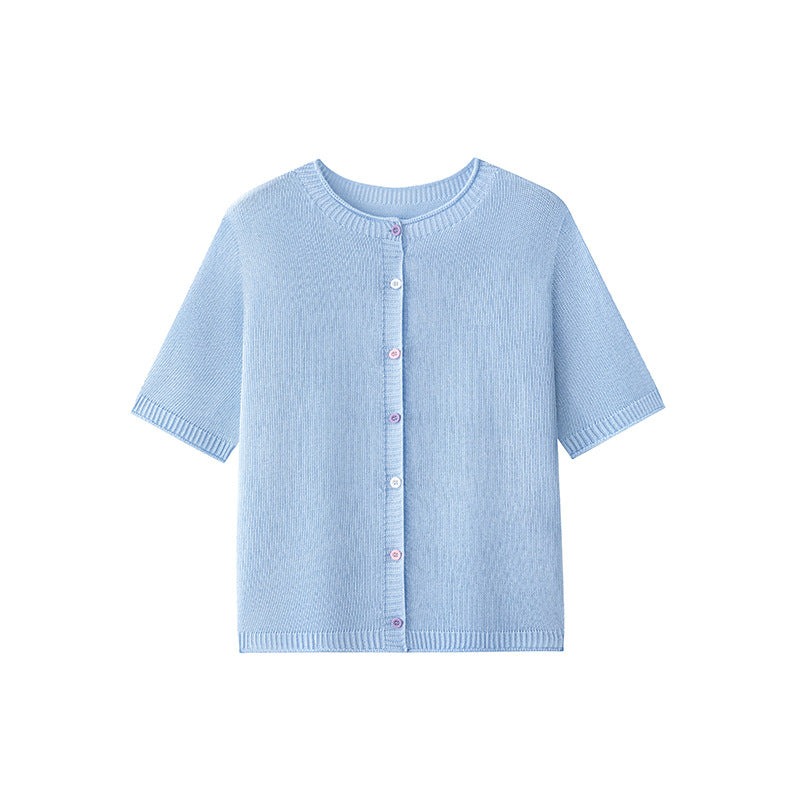 Damen Kurzarm-Feinstrick-Cardigan mit Rundhalsausschnitt & feiner Knopfleiste Echo Archiv