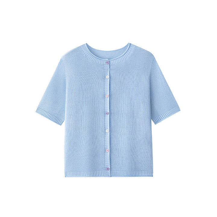 Damen Kurzarm-Feinstrick-Cardigan mit Rundhalsausschnitt & feiner Knopfleiste Echo Archiv
