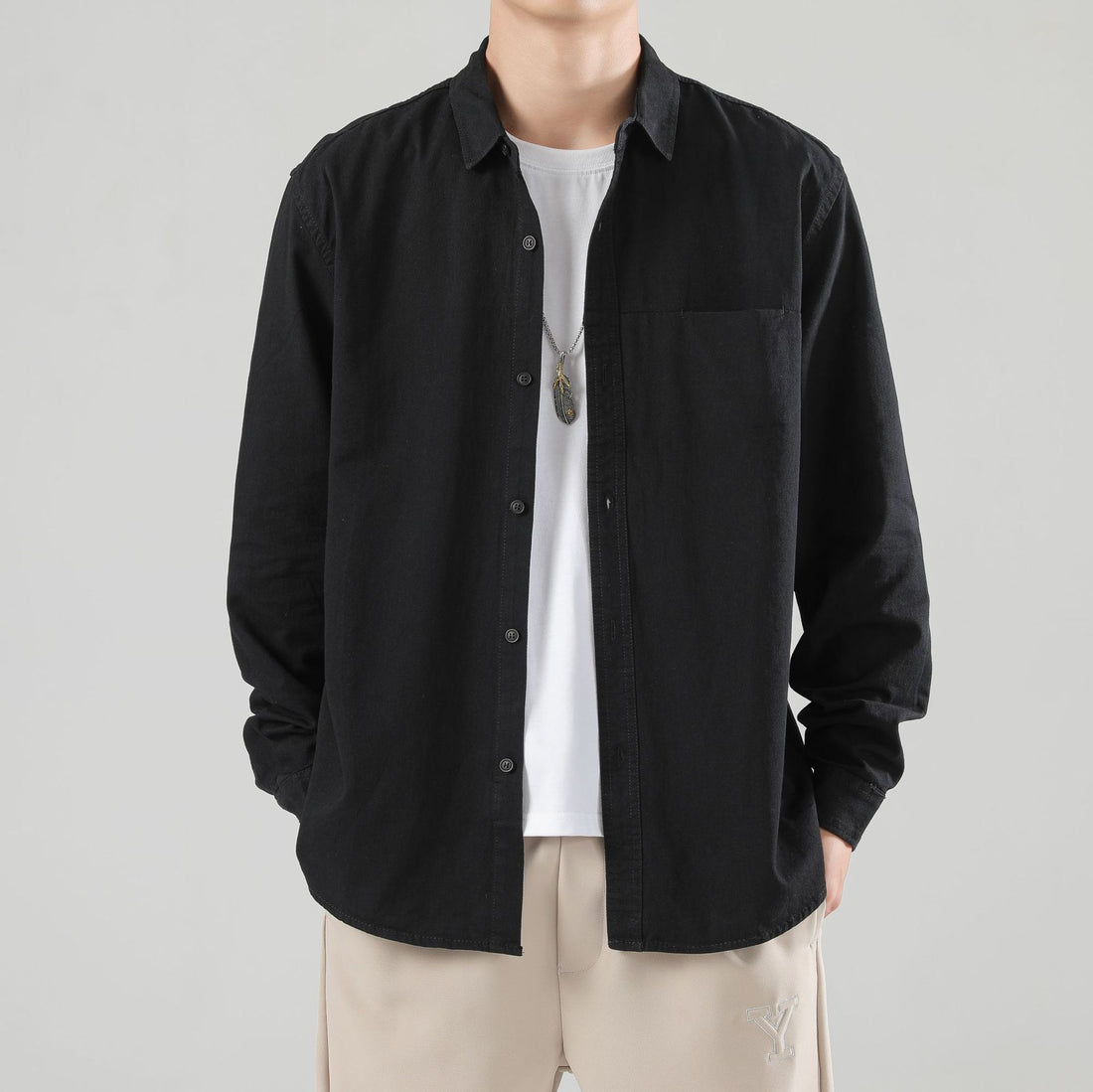 Herren Lockeres Baumwoll-Overshirt mit Brusttasche und leichter Struktur Echo Archiv