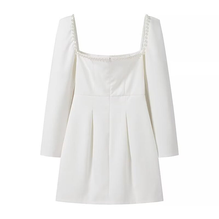 Damen Figurbetontes A‑Linien‑Minikleid mit quadratischem Ausschnitt, langen Ärmeln und Perlenbesatz Echo Archiv