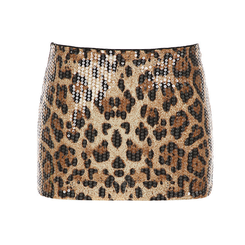 Damen glamouröser Minirock mit Pailletten und modernem Leopardenmuster Echo Archiv