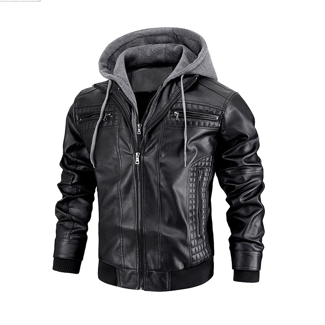 Herren modische Lederjacke mit abnehmbarem Kapuzenfutter Echoarchiv